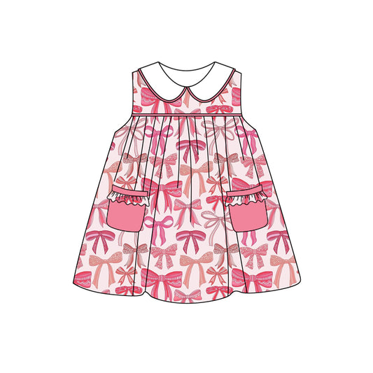 Sleeveless pink bow pocket baby girls dresses