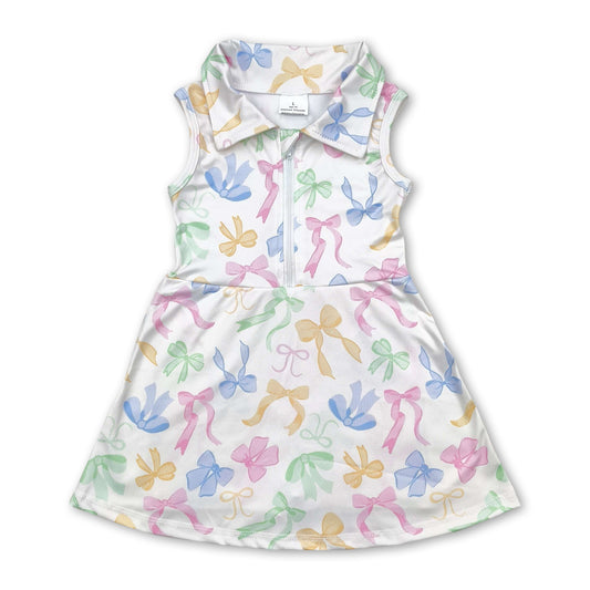 Sleeveless colorful bow kids girls athletic dresses