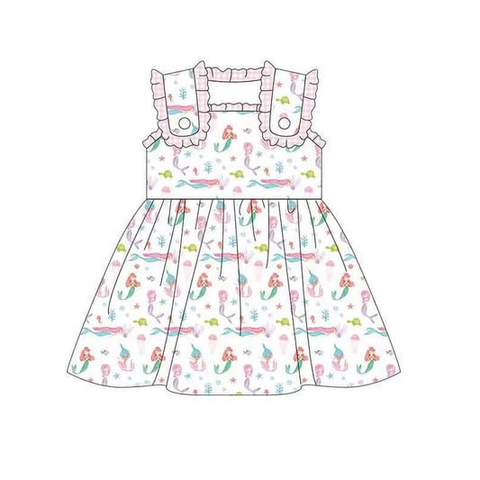 Sleeveless plaid ruffle fish princess kids girls summer dress
