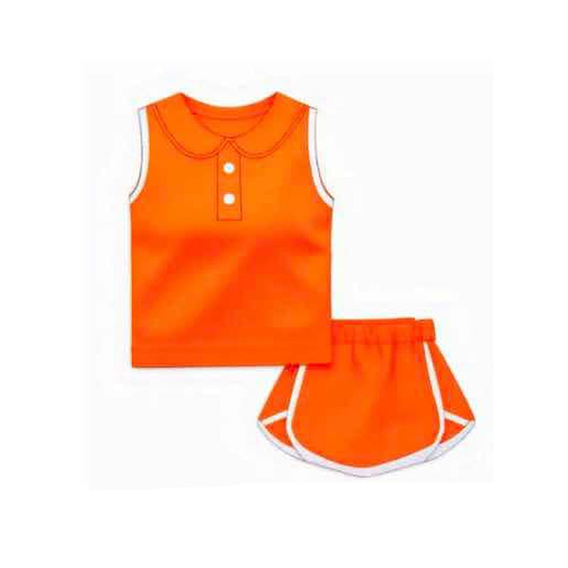 Orange cotton sleeveless top skirt kids girls summer clothes