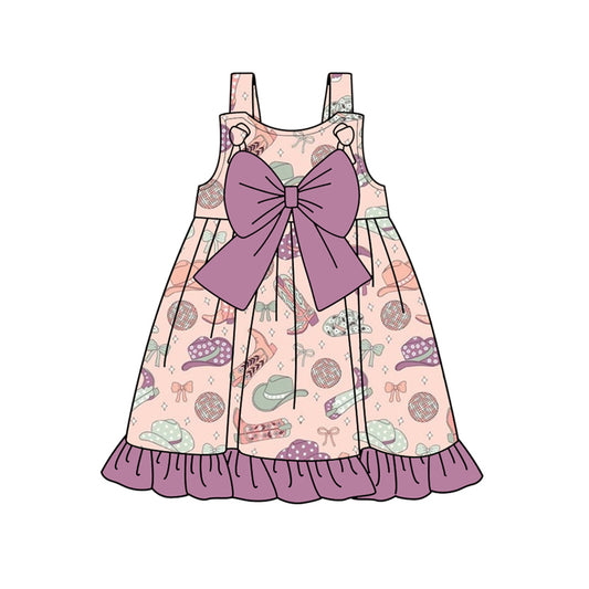 Straps bow hat boots ruffle western kids girls dresses
