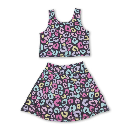 Sleeveless colorful leopard kids girls active wear set