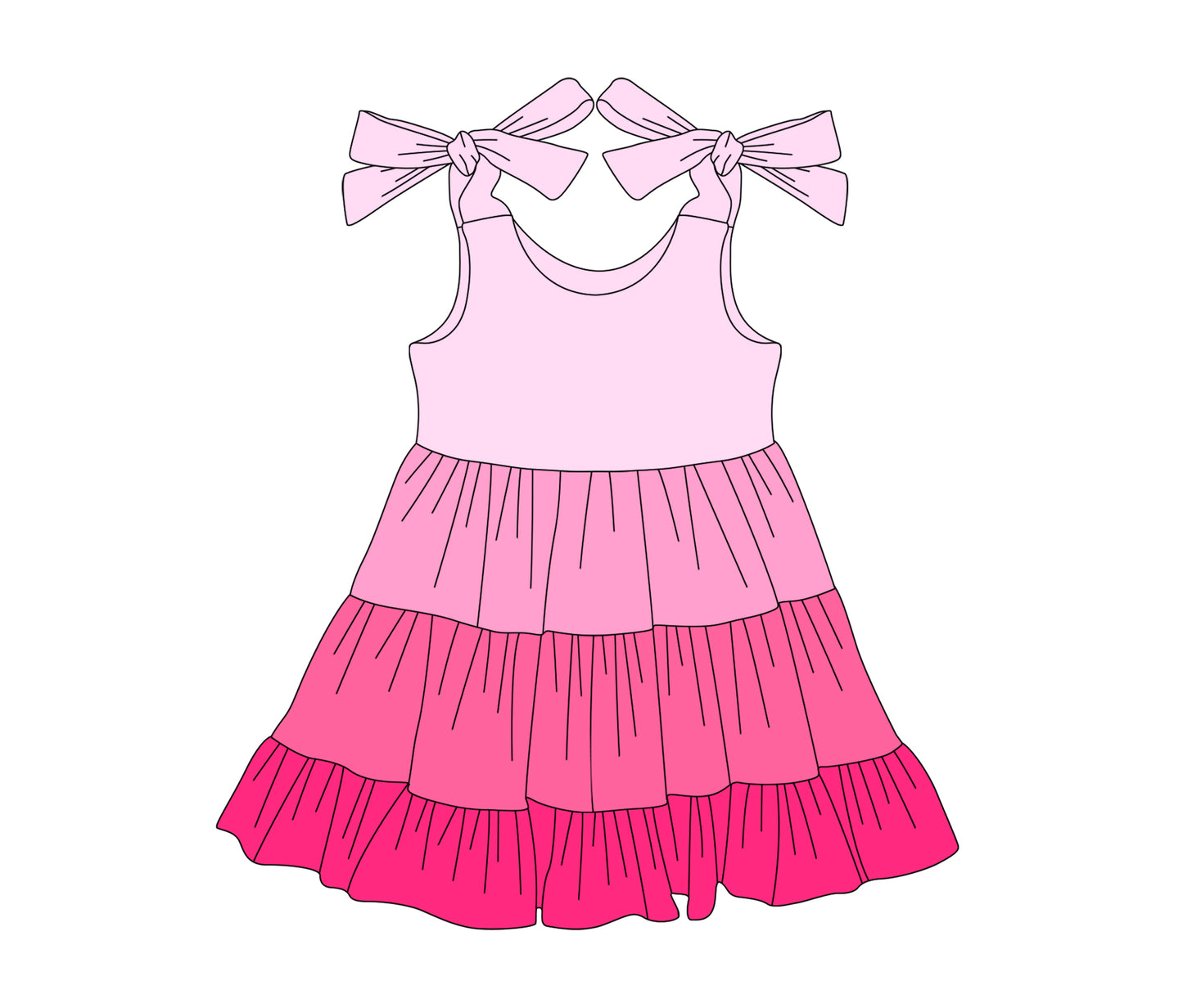 Pink straps patchwork ruffle kids girls dresses