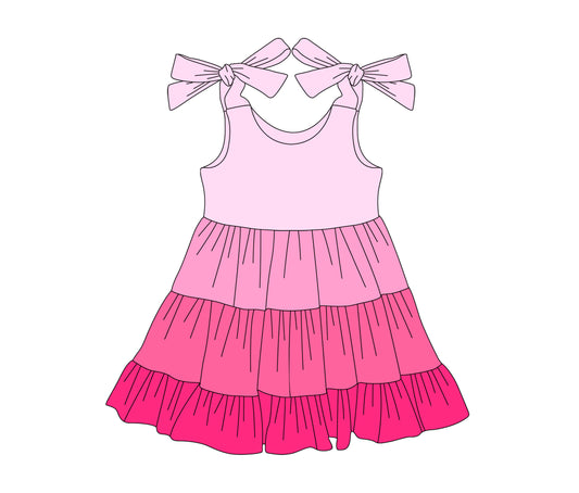 Pink straps patchwork ruffle kids girls dresses