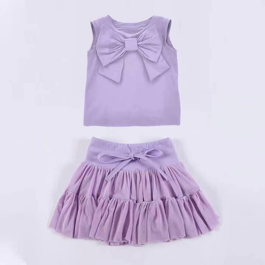 Lavender sleeveless bow top ruffle skirt kids girls clothes