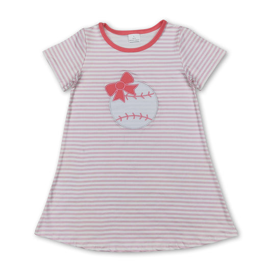 Pink stripe baseball bow baby girls summer dresses
