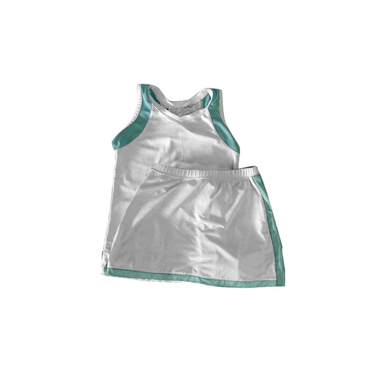 Sleeveless white patchwork top skirt girls active wear set