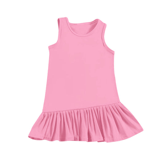 Sleeveless pink ruffle kids girls summer athletic dresses