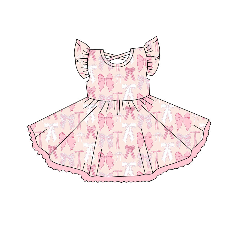 Flutter sleeves pink white bow kids girls summer dress