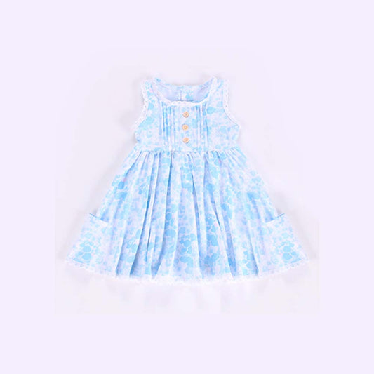 Sleeveless light blue floral pockets baby girls dress