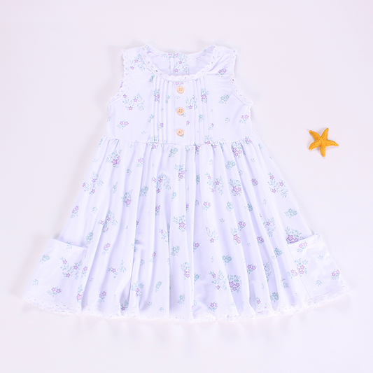 Sleeveless lavender floral pockets baby girls dresses