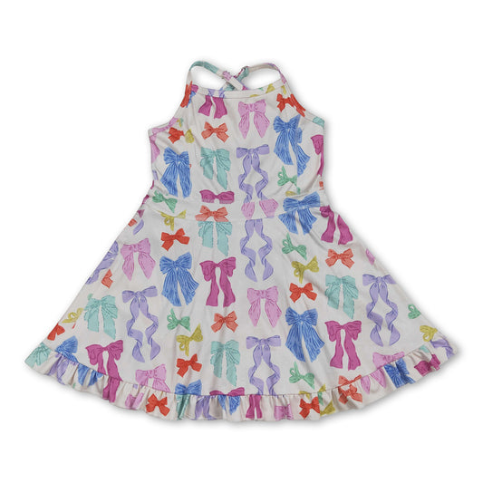 Straps colorful bows ruffle kids girls athletic dress