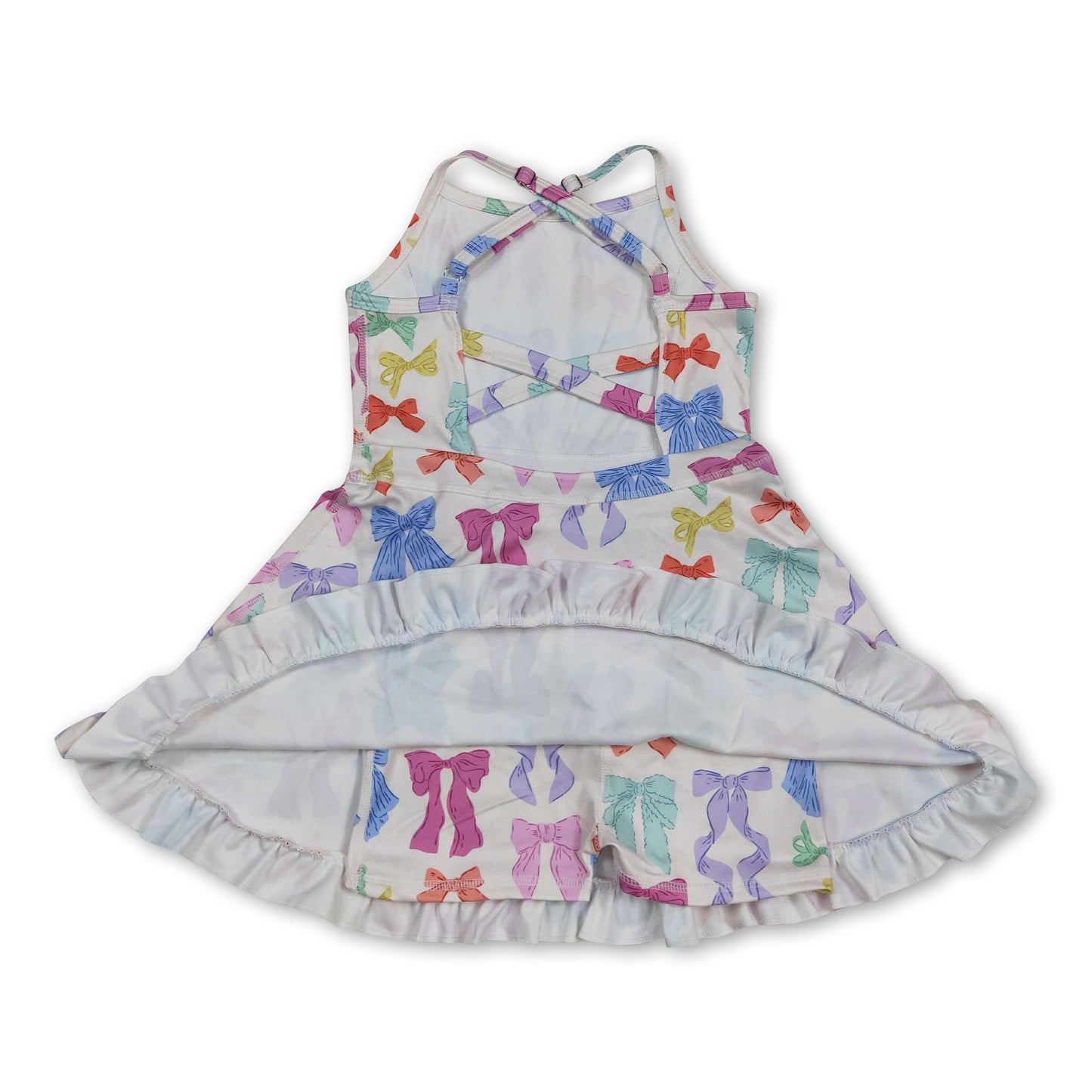 Straps colorful bows ruffle kids girls athletic dress