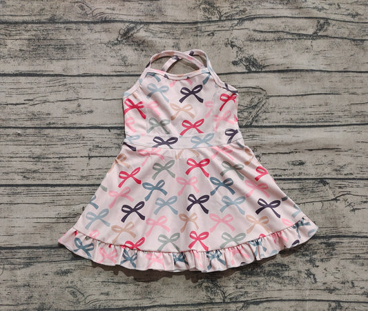 Straps colorful bows ruffle girls athletic dress