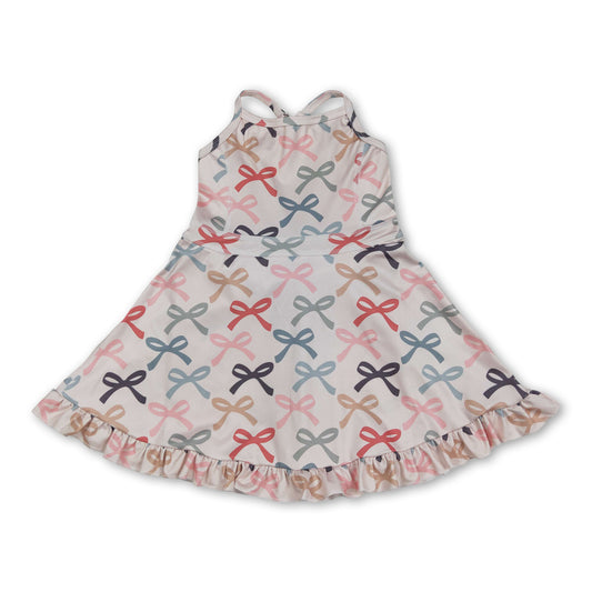 Straps colorful bows ruffle girls athletic dress
