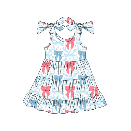 Straps pink blue bow baby girls summer dresses