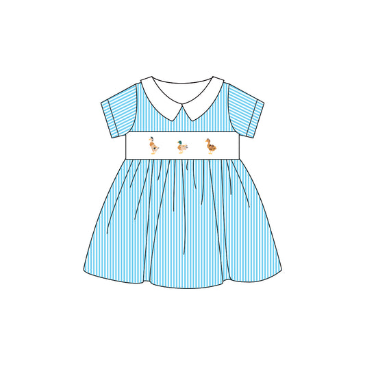 Blue stripe short sleeves duck kids girls summer dresses