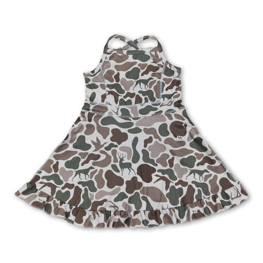 Deer duck camo straps ruffle girls athletic dress