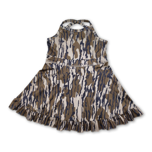 Camo straps ruffle kids girls athletic dresses