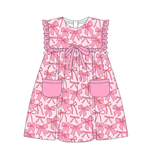 Pink pockets bows baby girls summer dresses
