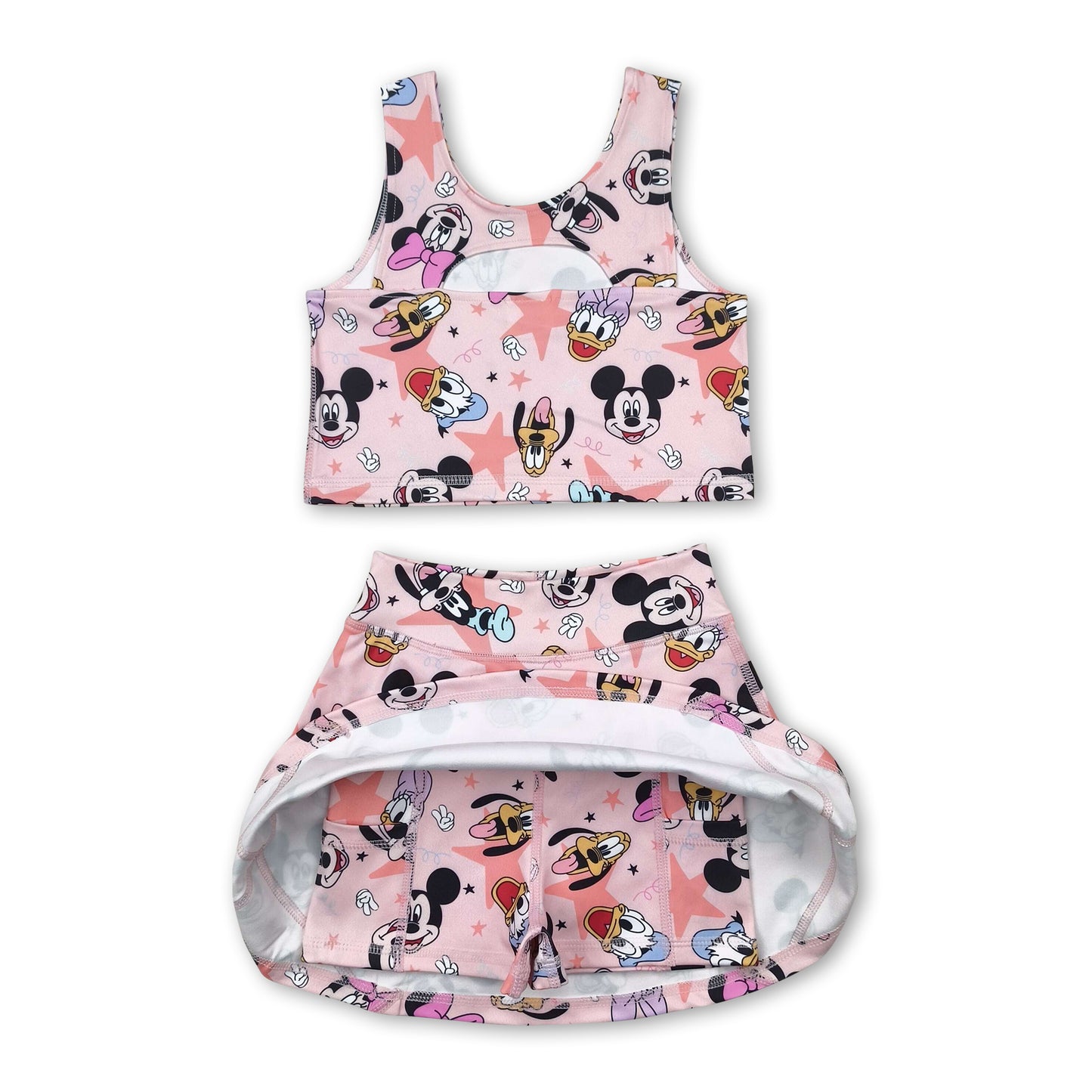 Sleeveless duck mouse top skirt kids girls active wear set