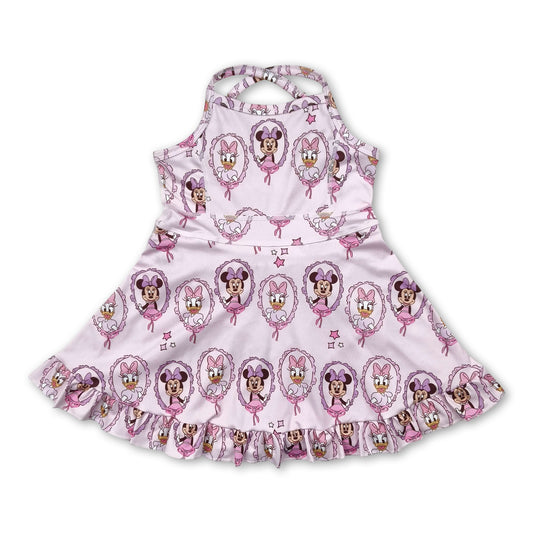 Pink duck mouse ruffle kids girls athletic dresses