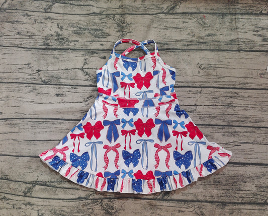 Red blue bow ruffle kids girls 4th of july athletic dress