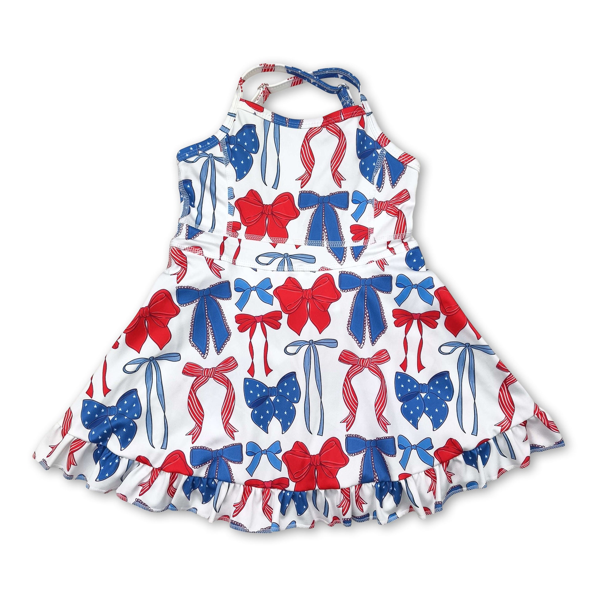 Red blue bow ruffle kids girls 4th of july athletic dress Western Kids Clothes Red blue bow ruffle kids girls 4th of july athletic dress Western Kids Clothes