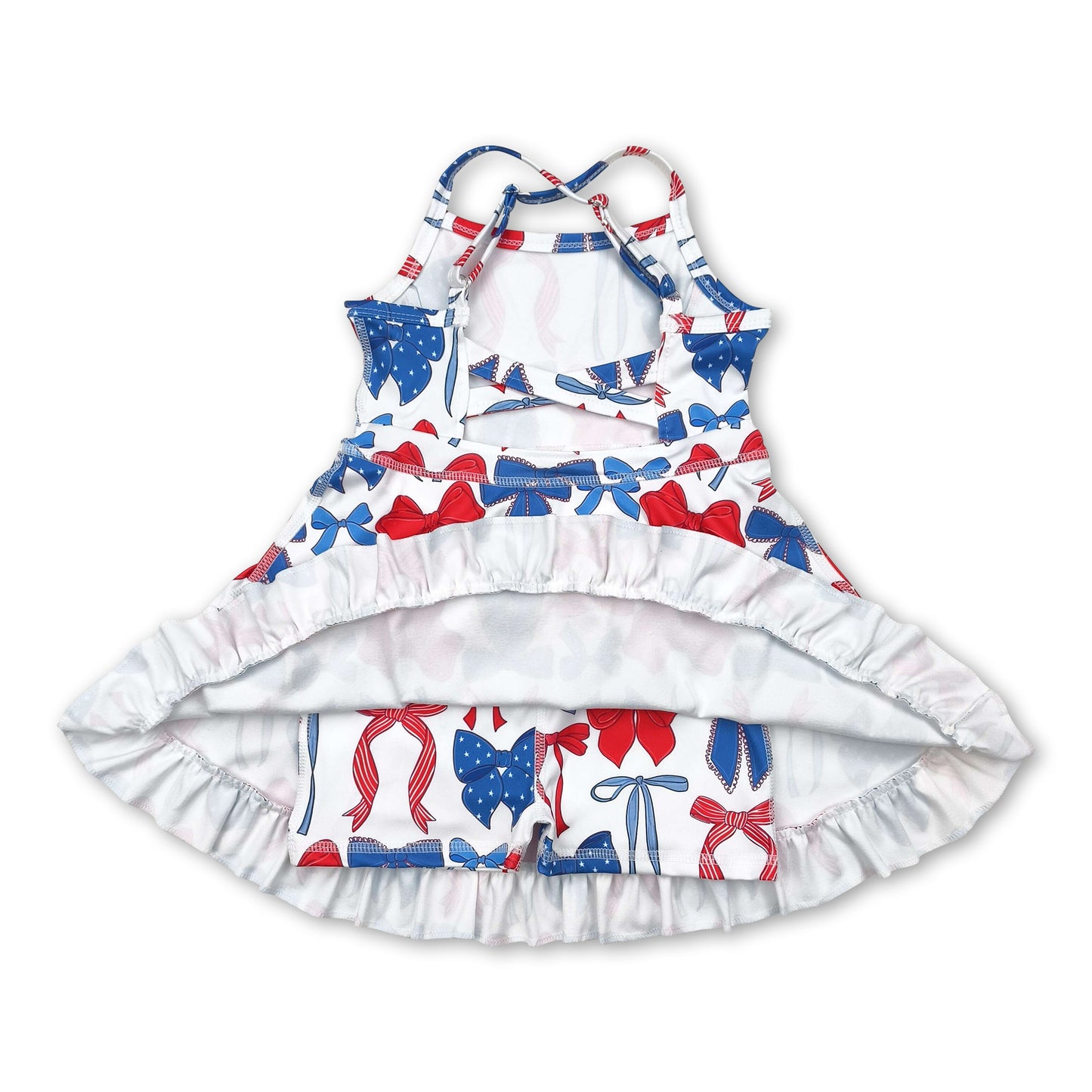 Red blue bow ruffle kids girls 4th of july athletic dress