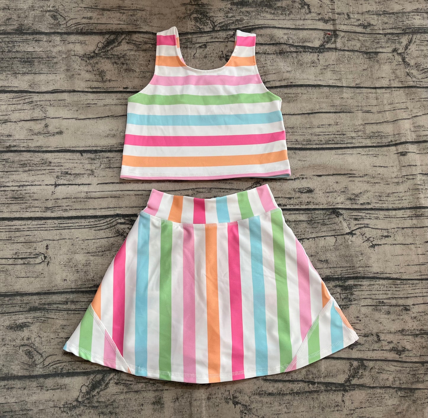 Sleeveless colorful stripe top skirt kids girls active wear