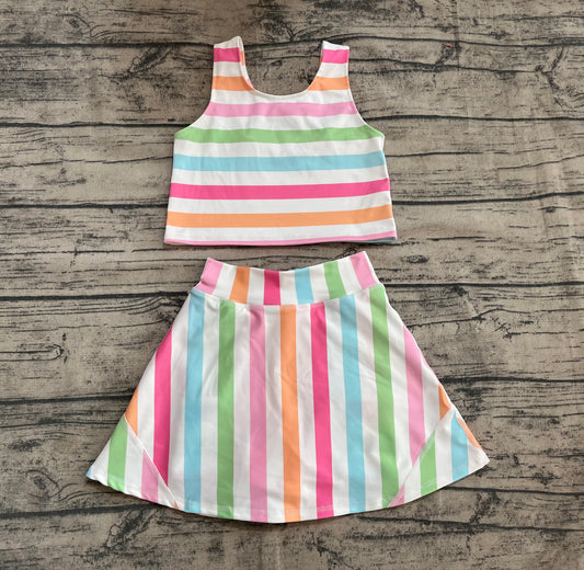 Sleeveless colorful stripe top skirt kids girls active wear