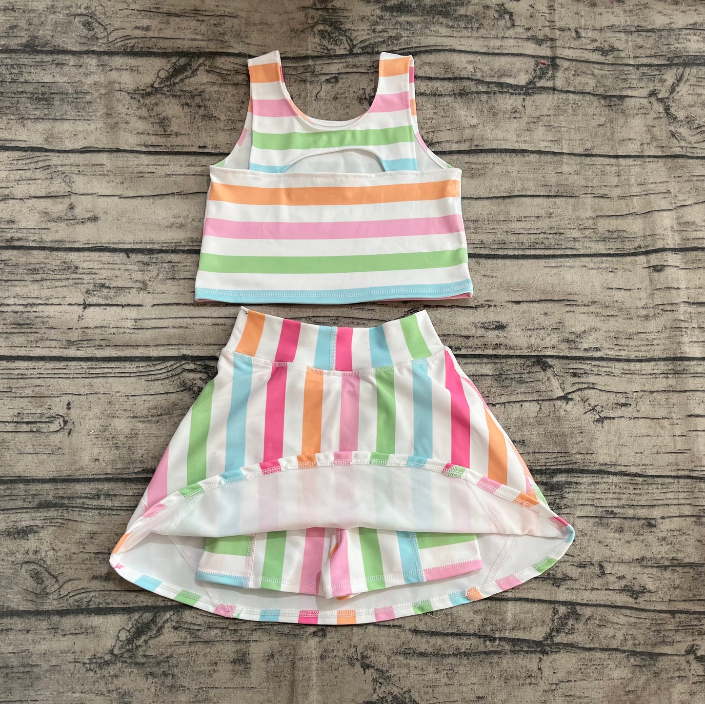 Sleeveless colorful stripe top skirt kids girls active wear