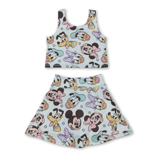 Sleeveless duck mouse top skirt kids girls active wear