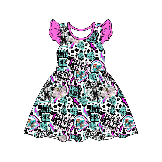 Flutter sleeves truck cow stars singer girls dresses