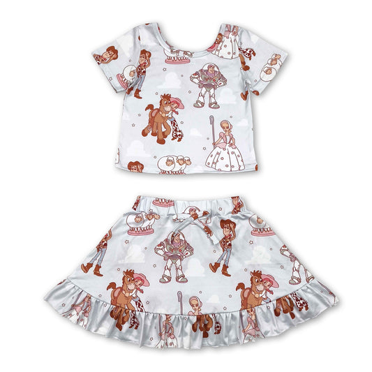 Short sleeves sheep toy top skirt kids girls clothes