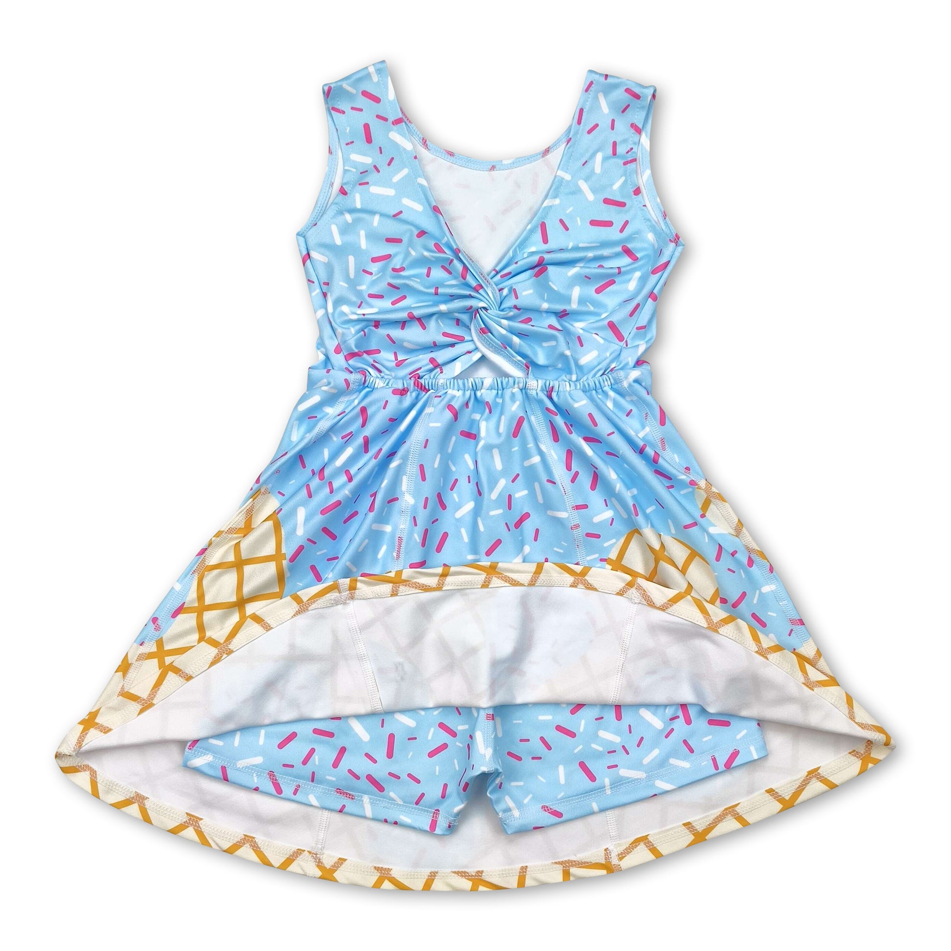 girls athletic dress Sleeveless light blue sprinkle ice cream girls athletic dress ship fro – Western Kids Clothes