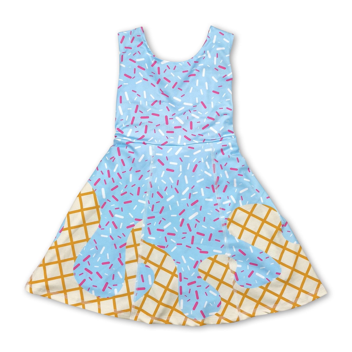 Sleeveless light blue sprinkle ice cream girls athletic dress ship from US