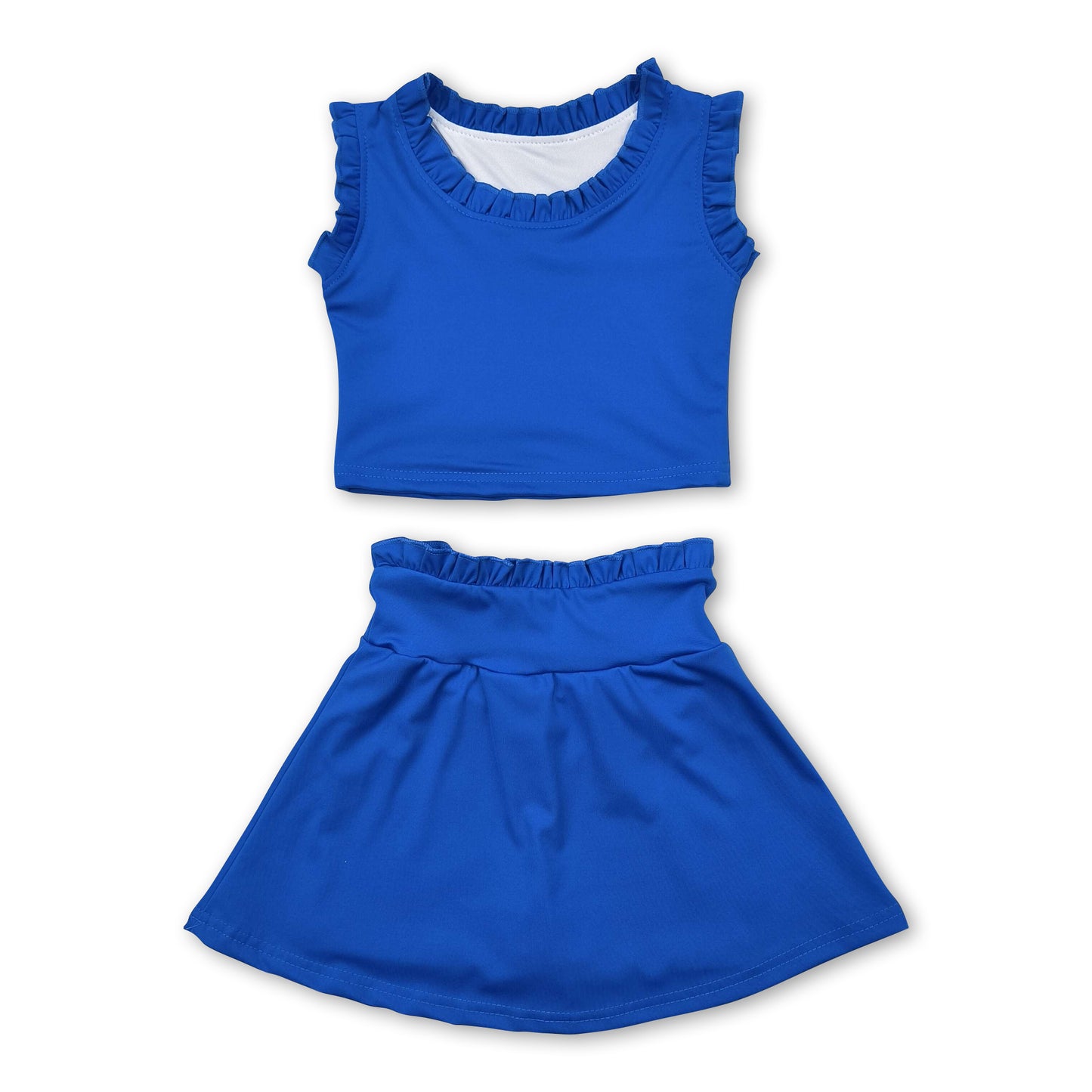 Blue sleeveless ruffle top skirt girls activewear set