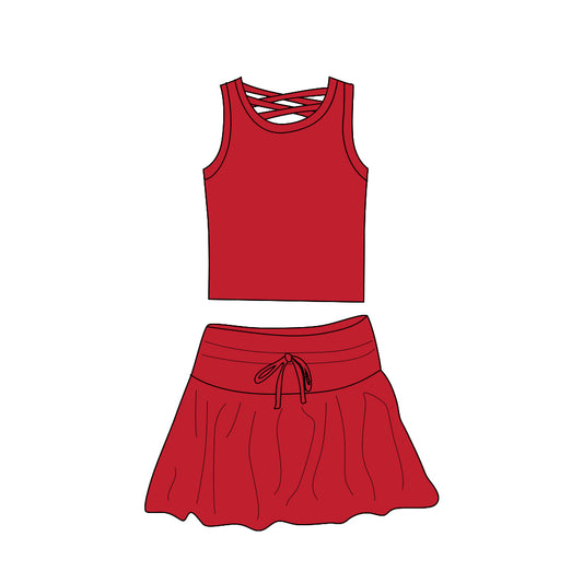 Sleeveless red top skirt girls summer activewear set