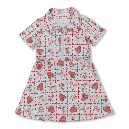 strawberry bow floral zipper kids girls polo athletic dress