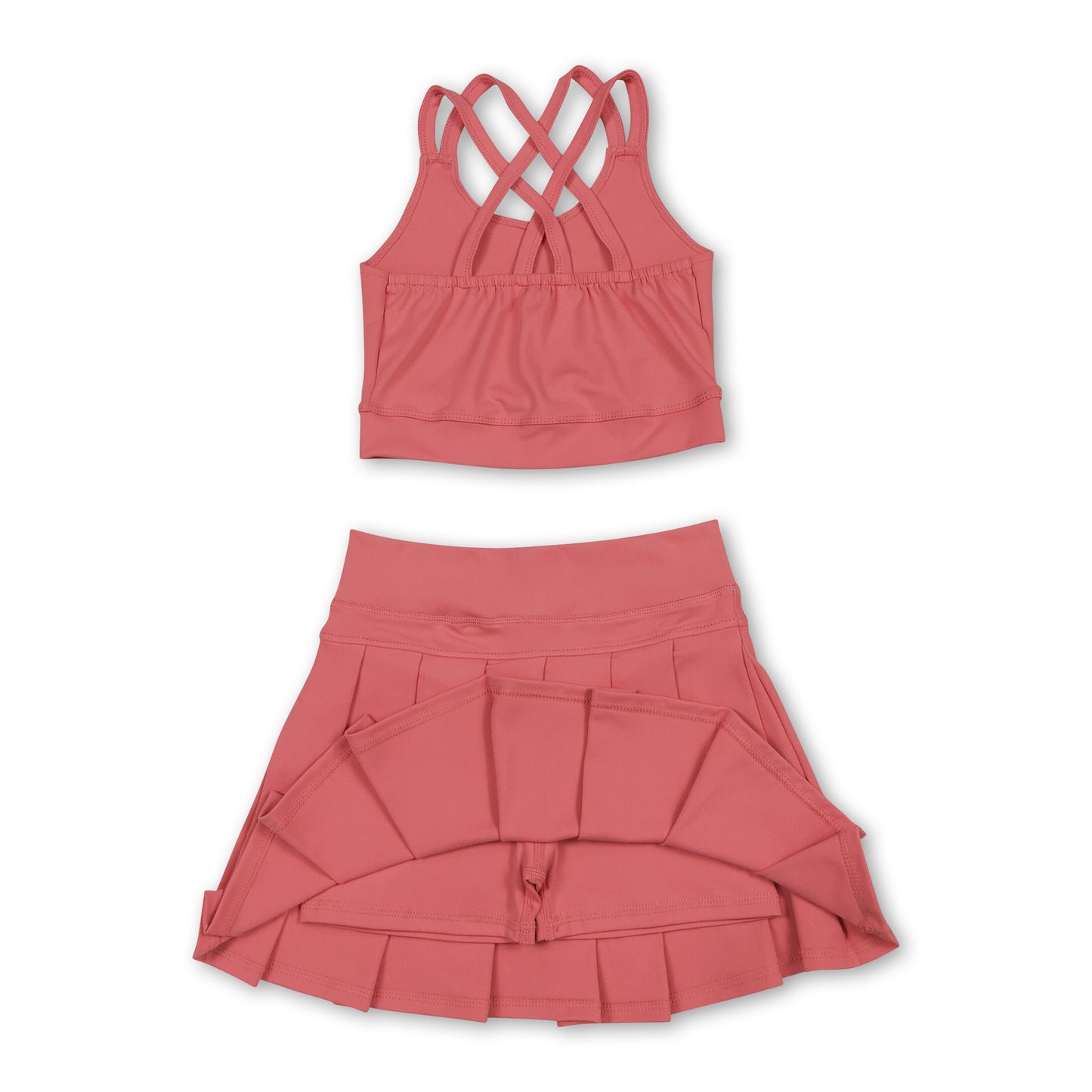 Peach crop top high waist skirt kids girls activewear set