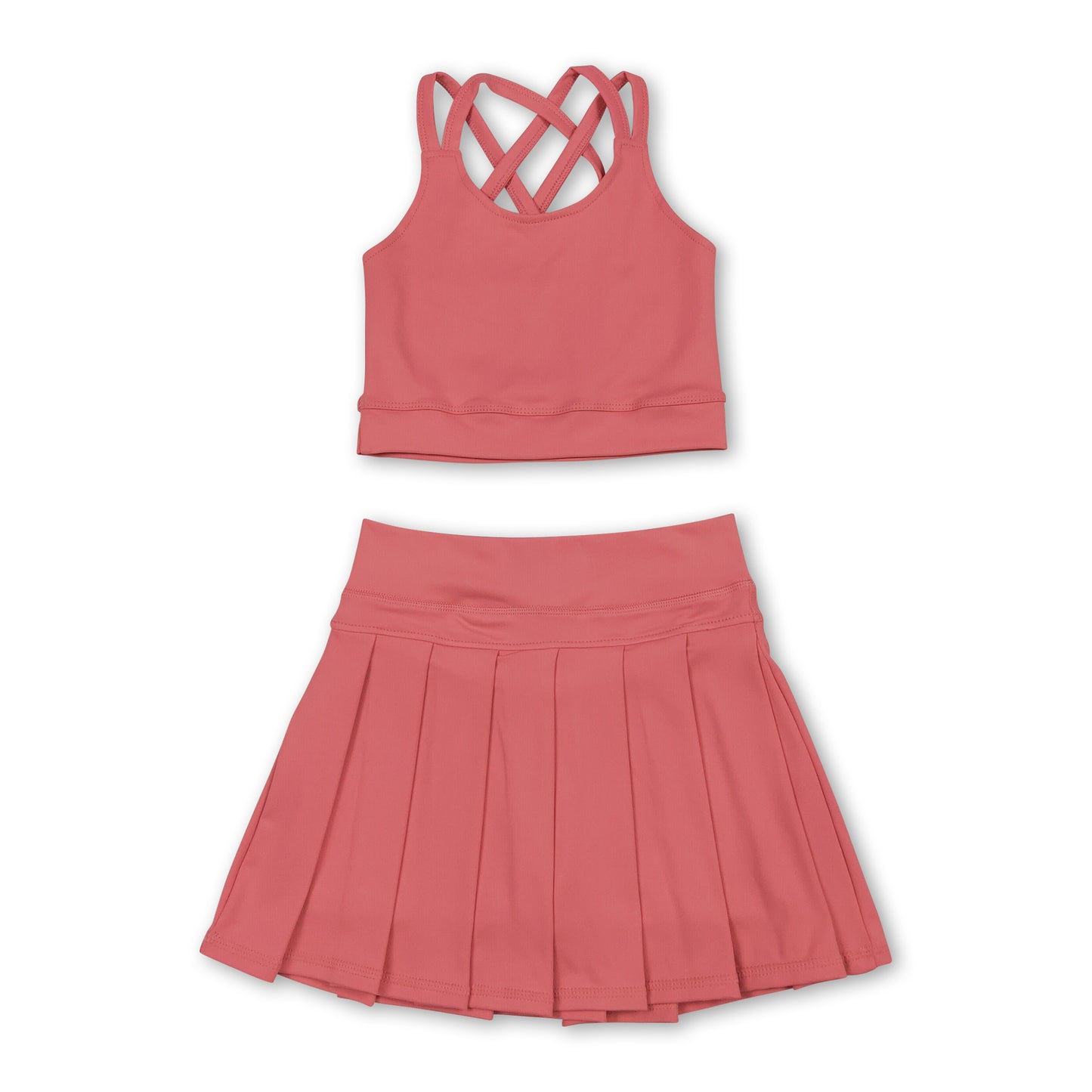 Peach crop top high waist skirt kids girls activewear set