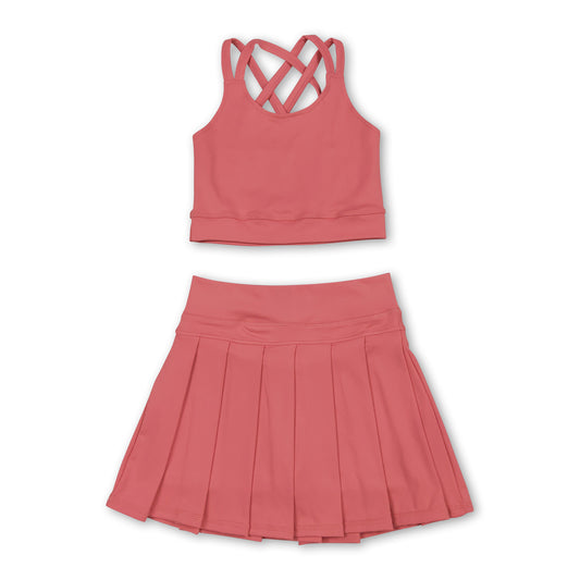 Peach crop top high waist skirt kids girls activewear set