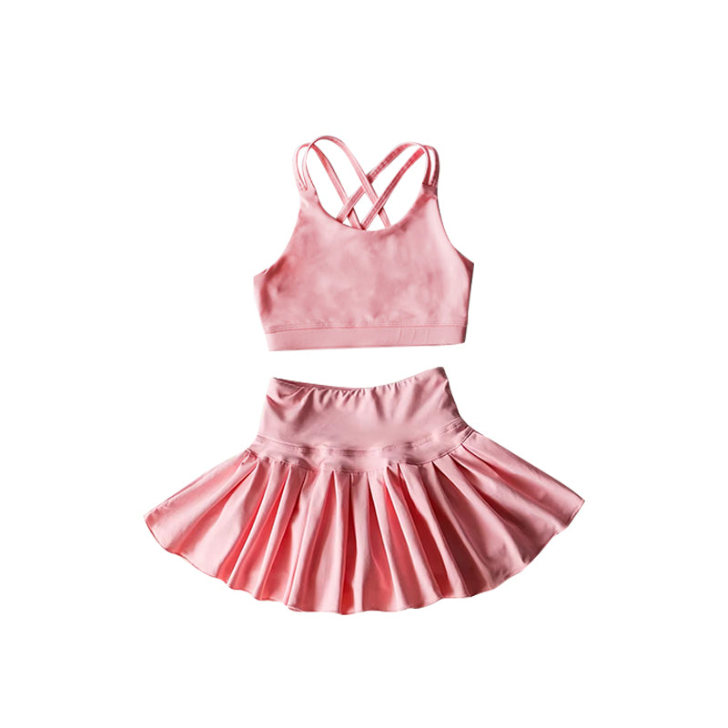 Light pink crop top high waist skirt kids girls activewear set