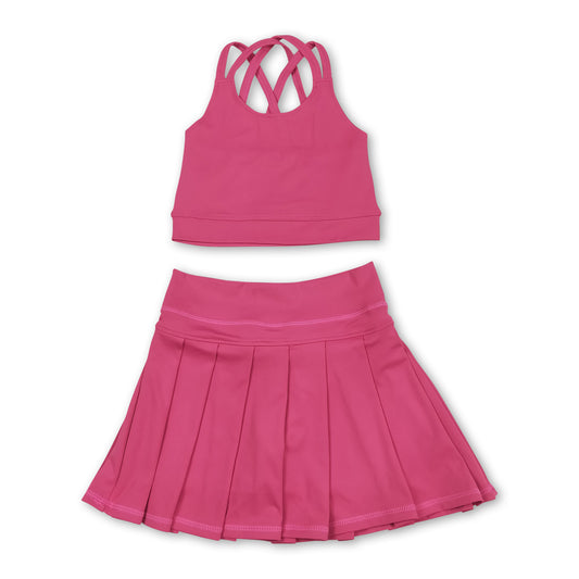 Hot pink crop top high waist skirt kids girls activewear set