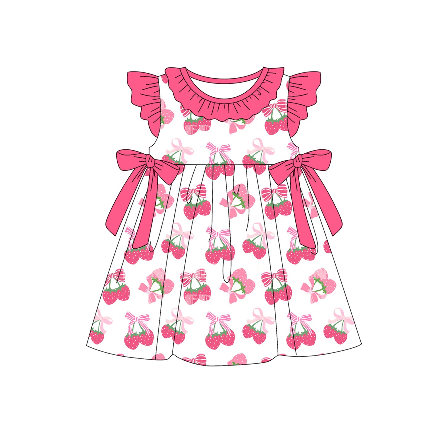 Flutter sleeves pink bow strawberry baby girls dress