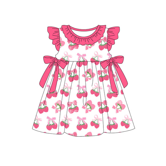Flutter sleeves pink bow strawberry baby girls dress