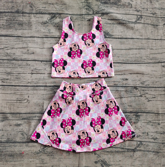 Sleeveless floral mouse top skirt kids girls activewear
