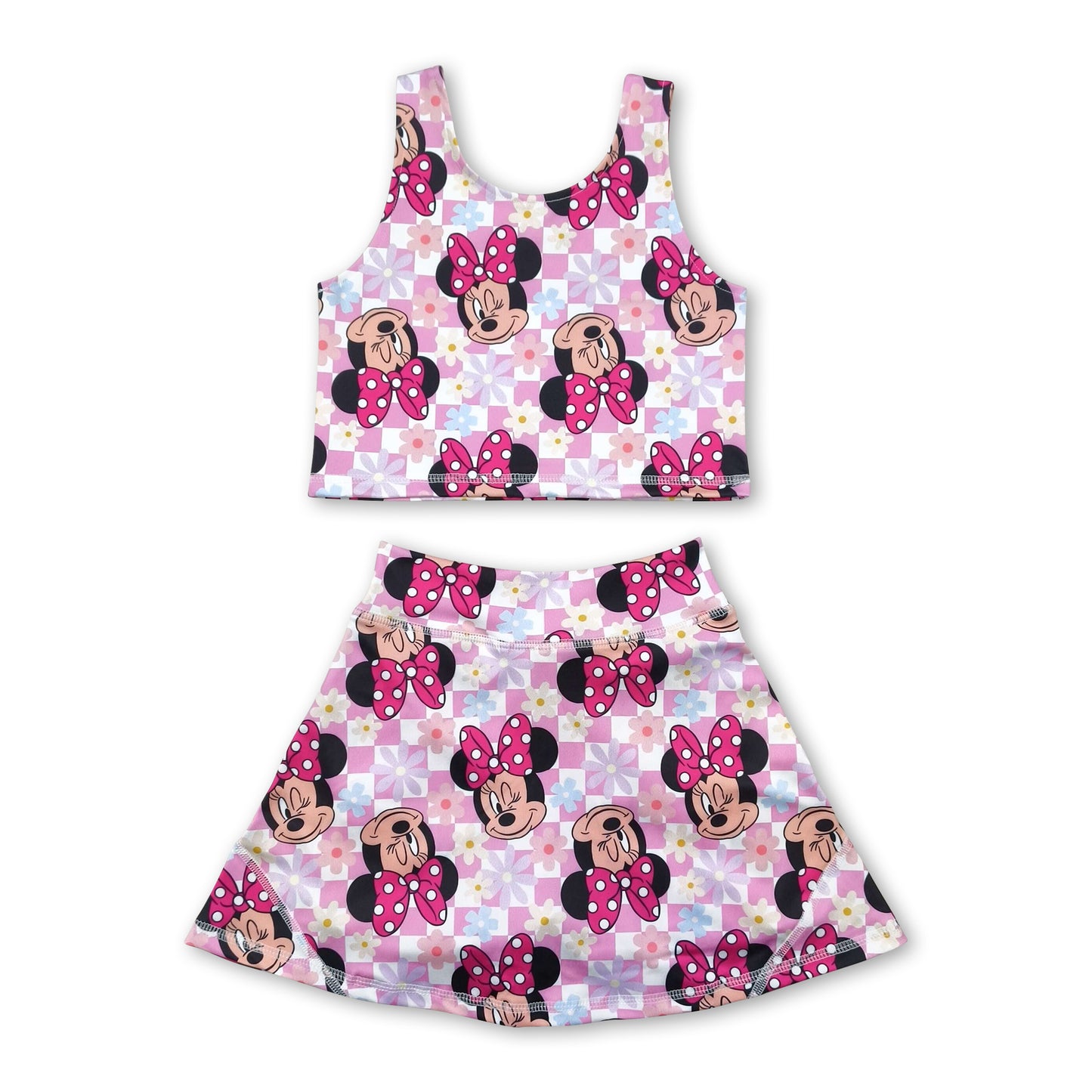 Sleeveless floral mouse top skirt kids girls activewear