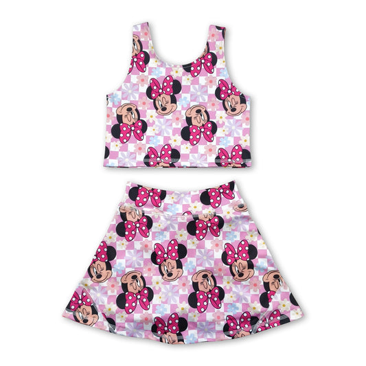 Sleeveless floral mouse top skirt kids girls activewear
